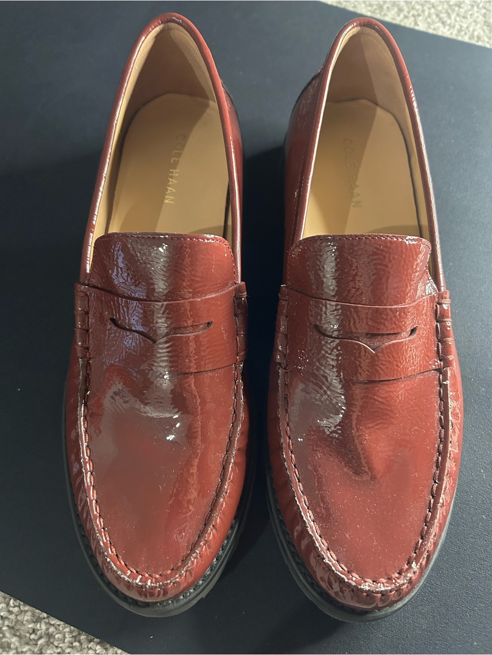 Cole Haan Patent Penny Loafers - Deep Red/Burgundy